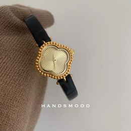 Genuine Leather Luxury Women Watch Quartz Vintage Copper Gold Dial Lady Bracelet Christmas 240320