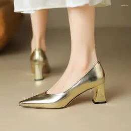 Dress Shoes Sheepskin Natural Genuine Leather Women Heels Club Party Wedding Gold Silver Fashion Four Seasons High Heel