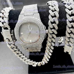 Other Watches Luxury Iced Out Necklaces Bracelet Mens Hip Hop Jewellery Set Miama Cuban Link Chain Choker Jewellery Blinged Out Gold es T240329