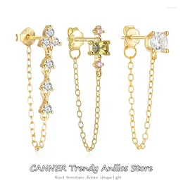 Dangle Earrings CANNER 925 Sterling Silver Chains Type Crystals Drop For Women Geometry Luxury Piercing Shiny Zircon Fine Studs Jewelry
