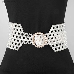 Waist Chain Belts 1pcs Ladies Round Adjustable Buckle Elastic Eight Rows Wide Artificial Pearl Belt Waistband Suitable For Daily Use Y240329