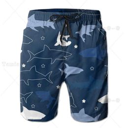 Men's Shorts Mens swimming shorts swimsuits navy shark illustrations mens swimsuits mens beach shorts J240328