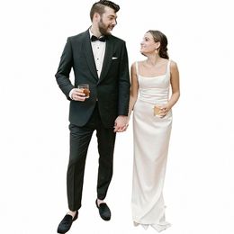 dream Open Back Draped Cowl Satin Sheath Wedding Dr Simple Square Neck Sleevel Sweep Train Bridal Gown Custom Made d2ef#