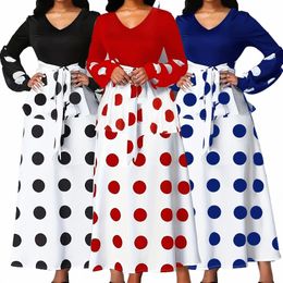 plus Size Polka Dot Print Dr, Elegant Ruffle Trim Lg Sleeve Maxi Dr, Women's Plus Size Clothing l2Jm#