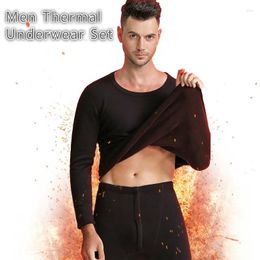 Men's Thermal Underwear Men Winter Pants / Shirt Suit Warm Thick Solid Color Set