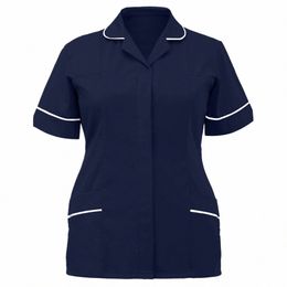 solid Colour Women's Operating Room Nurse Uniform Tops Short Sleeve Workwear V-Neck Medical Tops T-Shirt Clinic Scrubs Tops 01ca#