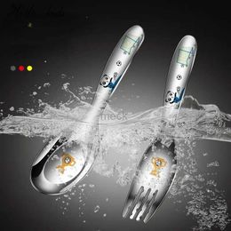 Cups Dishes Utensils 316 Stainless Steel Kids Cutlery Cartoon Pattern Carving Child Tableware Cute Spoon Fork Set Flatware Feeding Safe Eco Friendly 240329