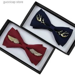 Bow Ties Mens Suit Shirt Bow Tie Antlers Wings Bright Satin British Wedding Banquet Accessories Gentleman Bowtie Handmade Jewellery Gifts Y240329