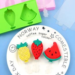 Baking Moulds 3 Even Watermelon Pineapple Strawberry DIY Silicone Ice Cream Mold Creative Popsicle With Lid Plastic Stick