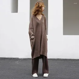 Casual Dresses Vintage Knitted Thick Sweater Dress Women Winter Elegant A-Line 2024 Woman Korean Solid V Neck Loose Vestido