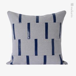 Pillow Nordic Model Room Living Blue Grey Stitching Leather Waist Geometric Sofa