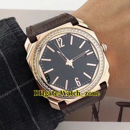 42mm Octo Ultranero 102039 Black Dial Swiss Quzrtz Mens Watch Rose Gold Case Diamond Bezel High Quality New Gents Wristwatches204Y