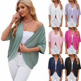 2024 New spring Summer Fi Ladies Hollow Out Cardigan solid Colour circle short-sleeved casual loose top Women Outwear j4fd#