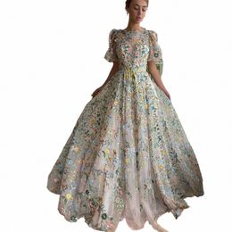 sevintage Elegant Embroidery Lace Appliques Prom Dres Puff Sleeves A-Line Lg Wedding Party Gowns O-Neck Evening Dr 2023 s1eM#