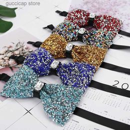 Bow Ties Diamond Black Red Bow Tie Men For Rhinestone Collar Men Bowtie Crystal Chaton Super Cool Luxury Wedding Party Bow ties Butterfly Y240329