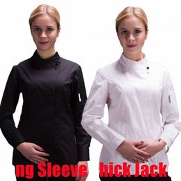chef Jacket Women Hotel Restaurant Work Uniform Kitchen Bakery Cook Coat Black White W4tJ#