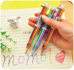 Novelty 6 In 1 Colourful Pens Simple Solid Multifunction Multicolor Ballpoint Pen School Student Stationery Colourful Refill Pens8144232