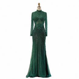 shar Said Heavy Beaded Emerald Green Dubai Luxury Evening Dres for Women Wedding Muslim Arabic Champagne Formal Gowns SS051 39K3#