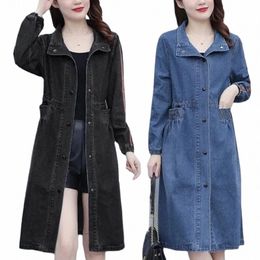 2023 New Spring Autumn Lady lg Denim Trench Coat Fiable Waist Slim Jean Jacket Womens Clothing Single-Breasted Outerwear A3hL#