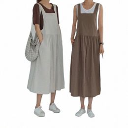 new 2023 Summer Dr Ladies Dr Plus Size XL- 5XL Cott Linen Women Tank Vestidos Sleevel Robe Dr Pocket Clothes KT80 H6qh#