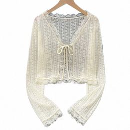 women Lg Sleeve Bolero Lace Shrug Solid Color Open Frt Cropped Cardigan Top Bodyc Slim Fit Sunscreen Arm Cover Jacket Y4mR#