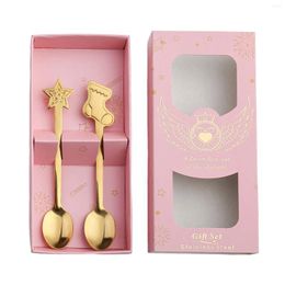 Flatware Sets 2/4 PCS Christmas Coffee Espresso Spoons Stainless Steel Xmas Set With Exquisite Box Kitchen Tableware