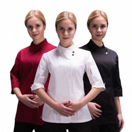 women Restaurant Clothes Chef Waitr Jacket Work Uniform New Fi Food Service Barista Wear y33M#