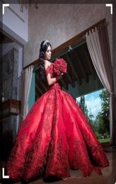 Cheap Ball Gown Red Quinceanera Dresses For Girls Satin Off Shoulder Appliques Long Sweet 16 Prom Dress Formal Gowns6014828