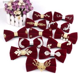 Bow Ties Metal Decoration Claret Bow Tie For Wedding Mens Bowties Neck Wear Adult Bowtie For Men Women Bow ties For Party Butterfly Y240329