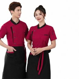 unisex Men Women Short Sleeve Chef Coat Restaurant Work Jacket Hotel Cafe Barber Shop Waiter Work Shirt Kitchen Uniform v9Yb#