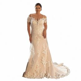 plus Size Strapl Champagne Wedding Dres for Women Spaghetti Strap Off Shoulder Bridal Gowns Sweep Train Vestidos De Novia f4lH#