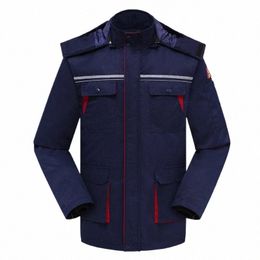 work Clothing Jacket Anti Static Reflective Stripe Multi Pockets Safety Hooded Work Suit Detachable Cott Padded Winter Uniform H099#