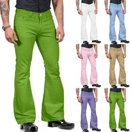 Fashion Mens Casual Solid Colour Pocket Suit Pant Bell Bottoms Pants Rave Men Stretch 240326