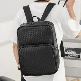 School Bags Fashion Woven Leather Backpack Men Casual Large-capacity Men's Backpacks Korean Style Travel Back Pack Male Shoulder Bag