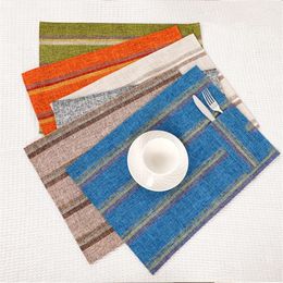 Table Mats Rectangle Striped Insulation Pad Washable Place Mat Placemats Faux Linen Burlap Placemat Coasters For Coffee Dining Decor