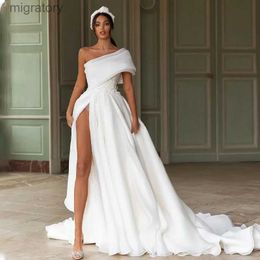 Urban Sexy Dresses Elegant Appliques One Shoulder Wedding Split A-Line Bride Gow With Bow Swoop Train Dress Robe De Mariee yq240329