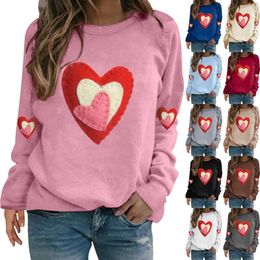 Women's Hoodies Ladies Sweatshirts Zipper Solid Color Crew Neck Loose Long Sleeved Valentine's Day Print Hoodie Women With Hood Jacket