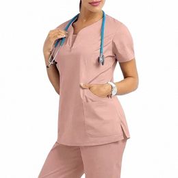 nurse Women Casual Short Sleeved Apparel Top Phcy Working Medical Hospital Doctor Nursing Uniform V-neck Jogger Q7kK#