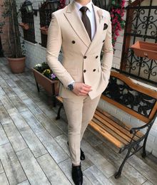 Beige Formal Men Suits For Wedding Tuxedos Slim Fit Double Breasred Blazer 2 Piece Custom Made Busine Man Tailor Made ClothingJac3693206