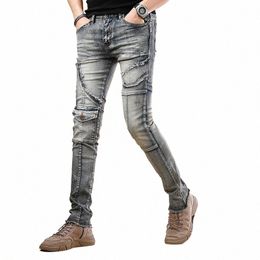 men Motorcycle Jeans Biker Pants Winter Patchwork Jean Streetwear Vintage Clothing Straight Leg Slim Fit Denim Trousers vaqueros Q9wS#