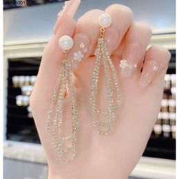 Personality Fashion Exaggeration Long Temperament Multi-layer Tassel Earrings Womens s 925 Silver Needle High-end Atmospheric