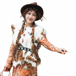 lamb Wool Colour Matching Fr Short Vest Fur Vests Western Tibetan Clothing Ethnic Style B2aZ#