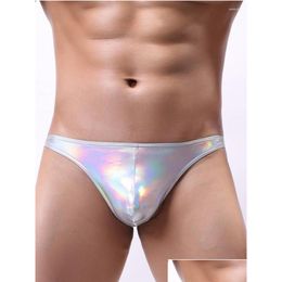 Underpants Mens Micro Bikini Briefs Y Short Underwear Shiny Pu Leather G-Strings Bge Pouch Thongs One-Piece Swimsuit Panties Drop Deli Dhms6