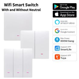 Control Tuya WiFi Smart Switch Wireless Push Button Switch 1/2/3 Gang Smart Life APP Control Works With Alexa and Google Home