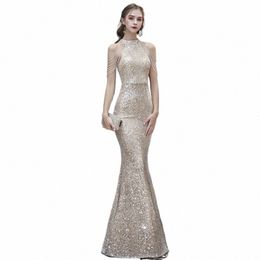 evening Dres Lg Halter Floor-Length Prom Dres Beading Mermaid Dres Woman Party Night Sequin Prom Dr W5e6#