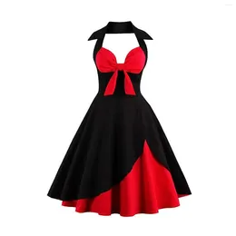 Casual Dresses Elegant For Women Formal Occasion Vintage Halter Dress Floral Retro Cocktail Vestidos Outfits