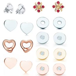 NEW Gift 925 Silver Heart Shape Stud Earrings Round Zircon Number Earring Fashion Jewellery X Cross Designer Lover Wedding Jewellry 2806