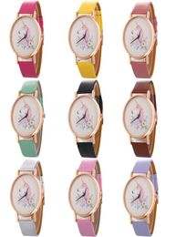 Couple PU leather cartoon Jewelry flower horse watch fashion women quartz party wrist watches big children 12 colors C36541126408