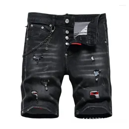 Men's Jeans Men Black Denim Shorts Summer Male Holes High Quality Stretch Fit Ripped Size 44