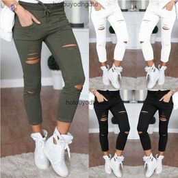 Womens Pants Capris 2024 Ripped Jeans For Women Trousers Stretch Pencil Leggings